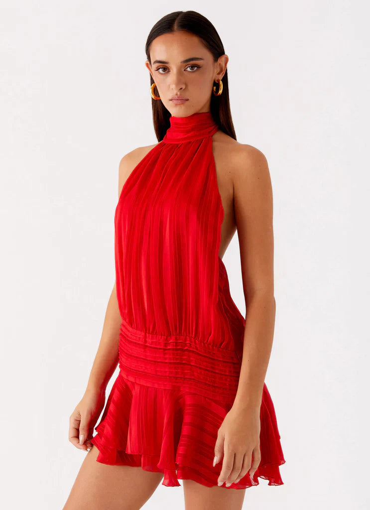 Willow | Women's Chiffon Stripe Ruffle-Hem Mini Dress
