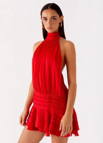 Willow | Women's Chiffon Stripe Ruffle-Hem Mini Dress