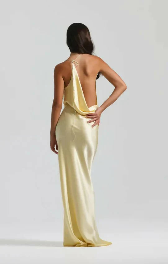 Lilly | Women's Silky Satin Cowl-Neck Maxi Dress