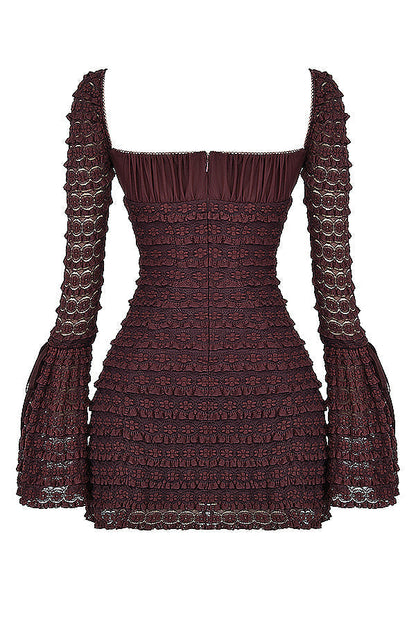 Marisa | Women's Brown Floral Lace Ruched Mini Dress