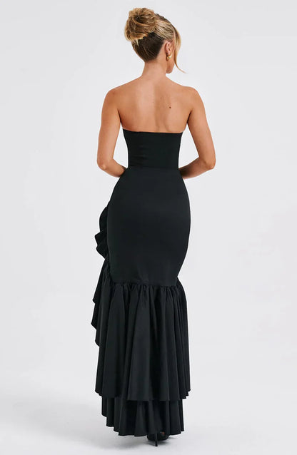 Martyna | Women's The definition of modern romance. This strapless cotton-blend maxi dress features a sculpted bodice, cascading ruffle details, and a voluminous high-low hem.