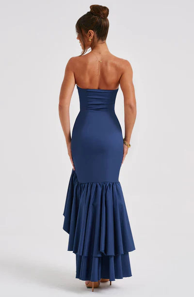 Martyna | Women's The definition of modern romance. This strapless cotton-blend maxi dress features a sculpted bodice, cascading ruffle details, and a voluminous high-low hem.