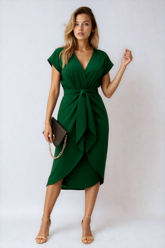 Dynasty | Women's Wrap-Around Satin Tie-Waist Midi Dress
