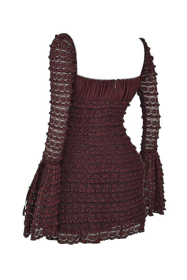 Marisa | Women's Brown Floral Lace Ruched Mini Dress