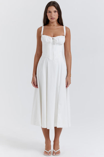 Carmen | Women's Structured Bustier Midi Sundress with High Slit