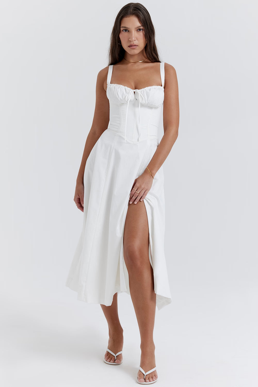 Carmen | Women's Structured Bustier Midi Sundress with High Slit