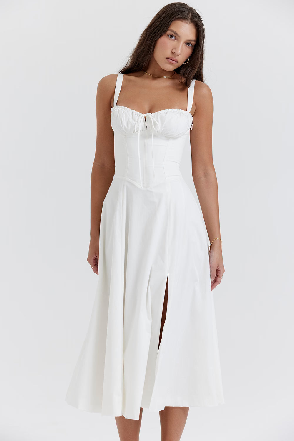 Carmen | Women's Structured Bustier Midi Sundress with High Slit