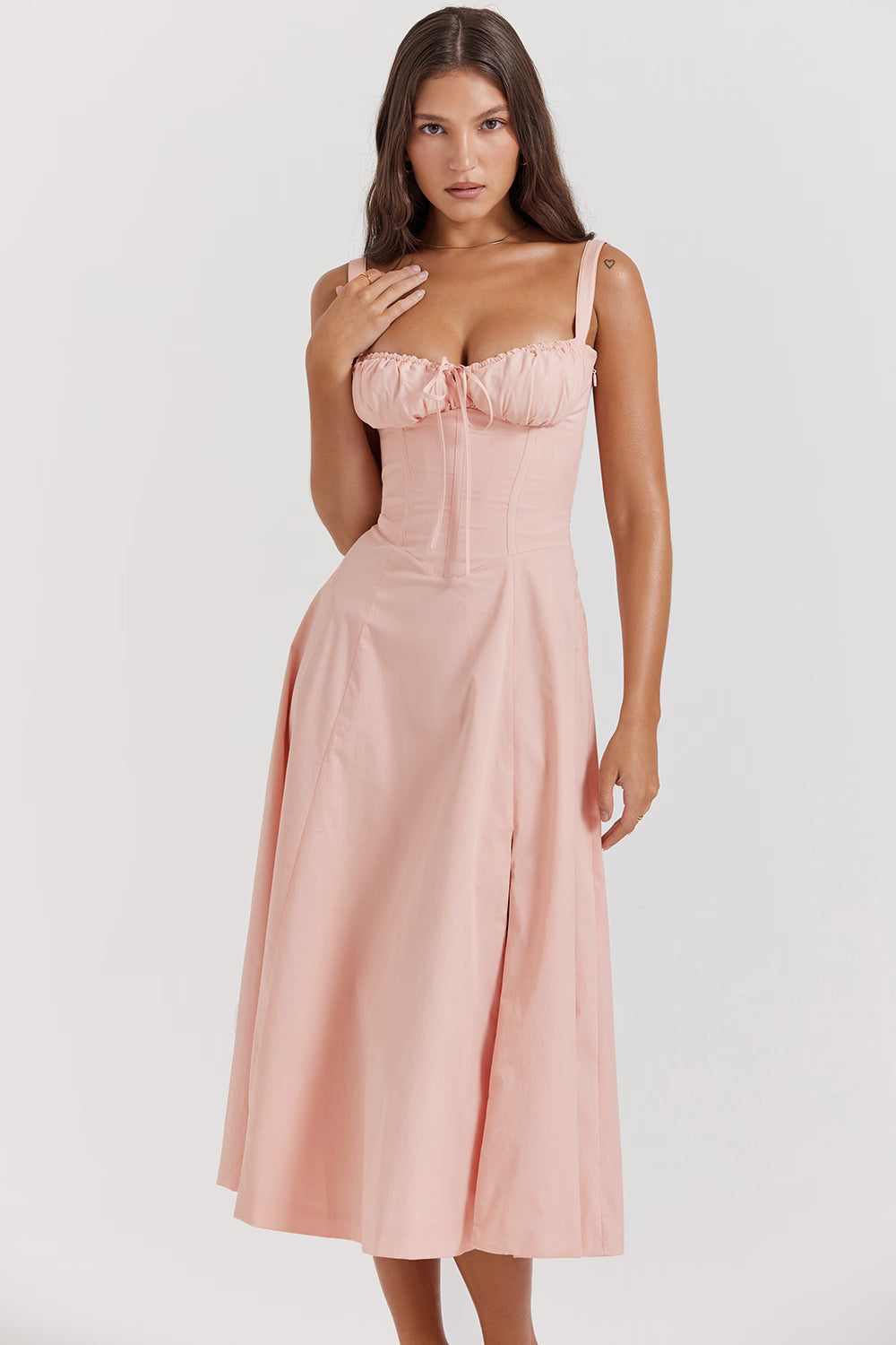 Carmen | Women's Structured Bustier Midi Sundress with High Slit