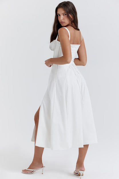 Carmen | Women's Bustier Ruched High-Slit Midi Sundress