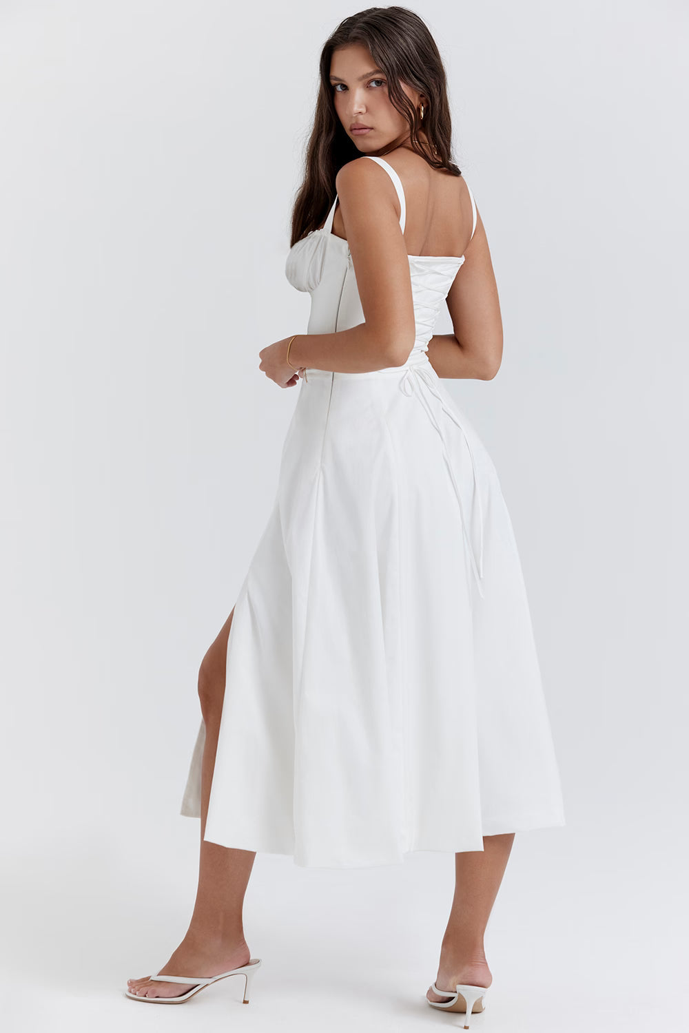 Carmen | Women's Structured Bustier Midi Sundress with High Slit