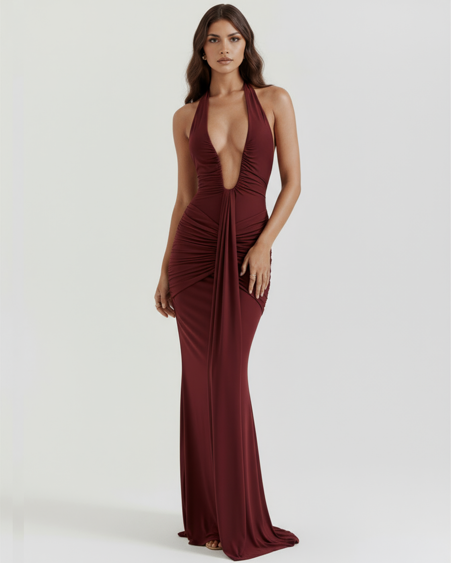 Ariela | Women's U-Wire Plunge Ruched Maxi Dress