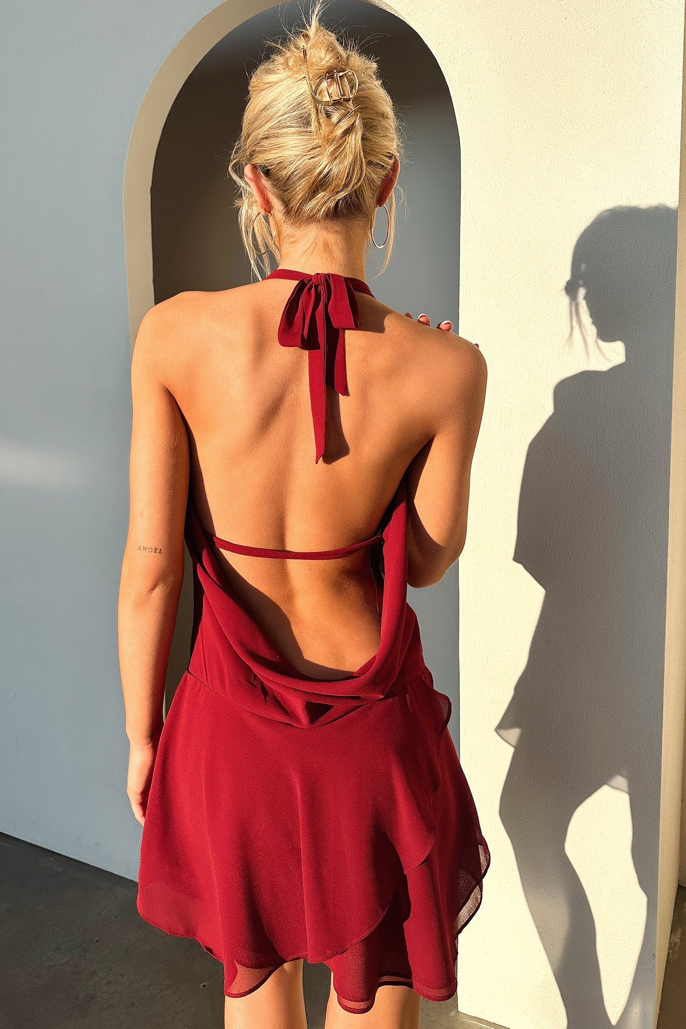 Coco | Women's Plunge Halter Draped Open-Back Mini Dress