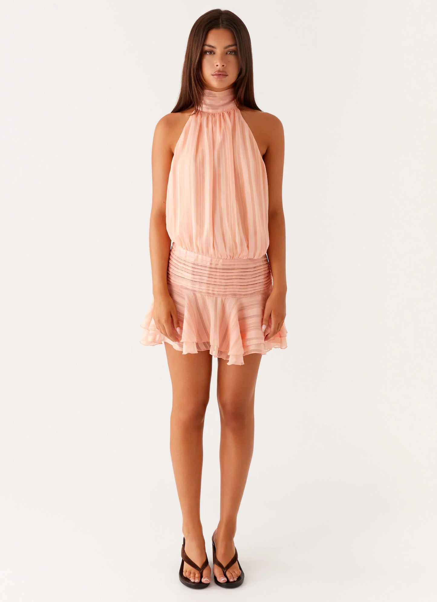 Willow | Women's Chiffon Stripe Ruffle-Hem Mini Dress