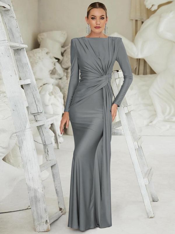 Embrace | Elegant Solid Color Ruched Padded Shoulder Bodycon Dress