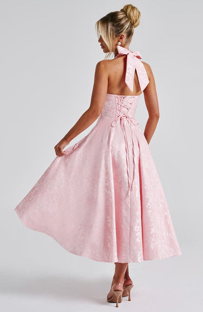 Rosie | Women's Halter Jacquard Floral Midi Dress