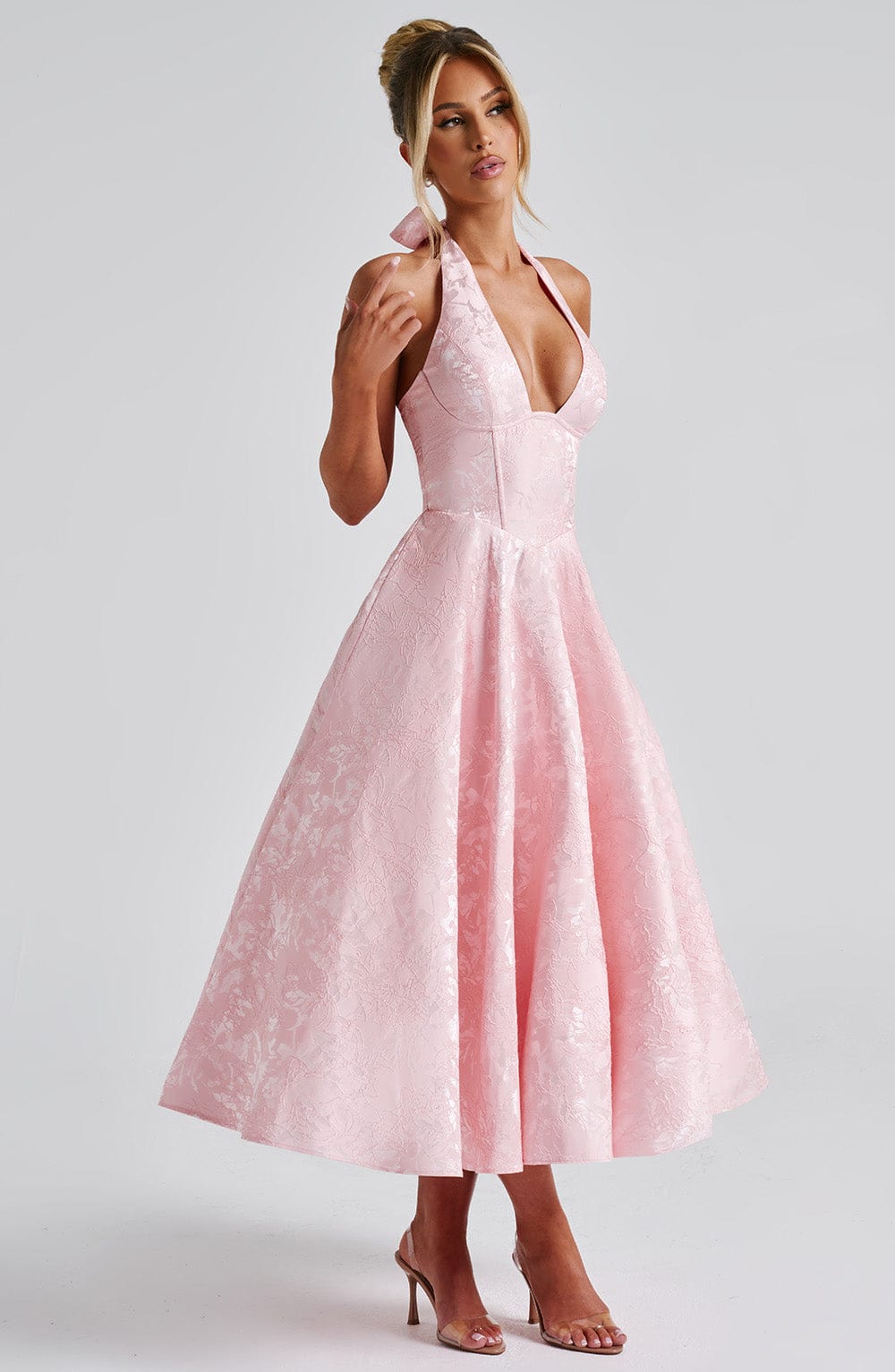 Rosie | Women's Halter Jacquard Floral Midi Dress