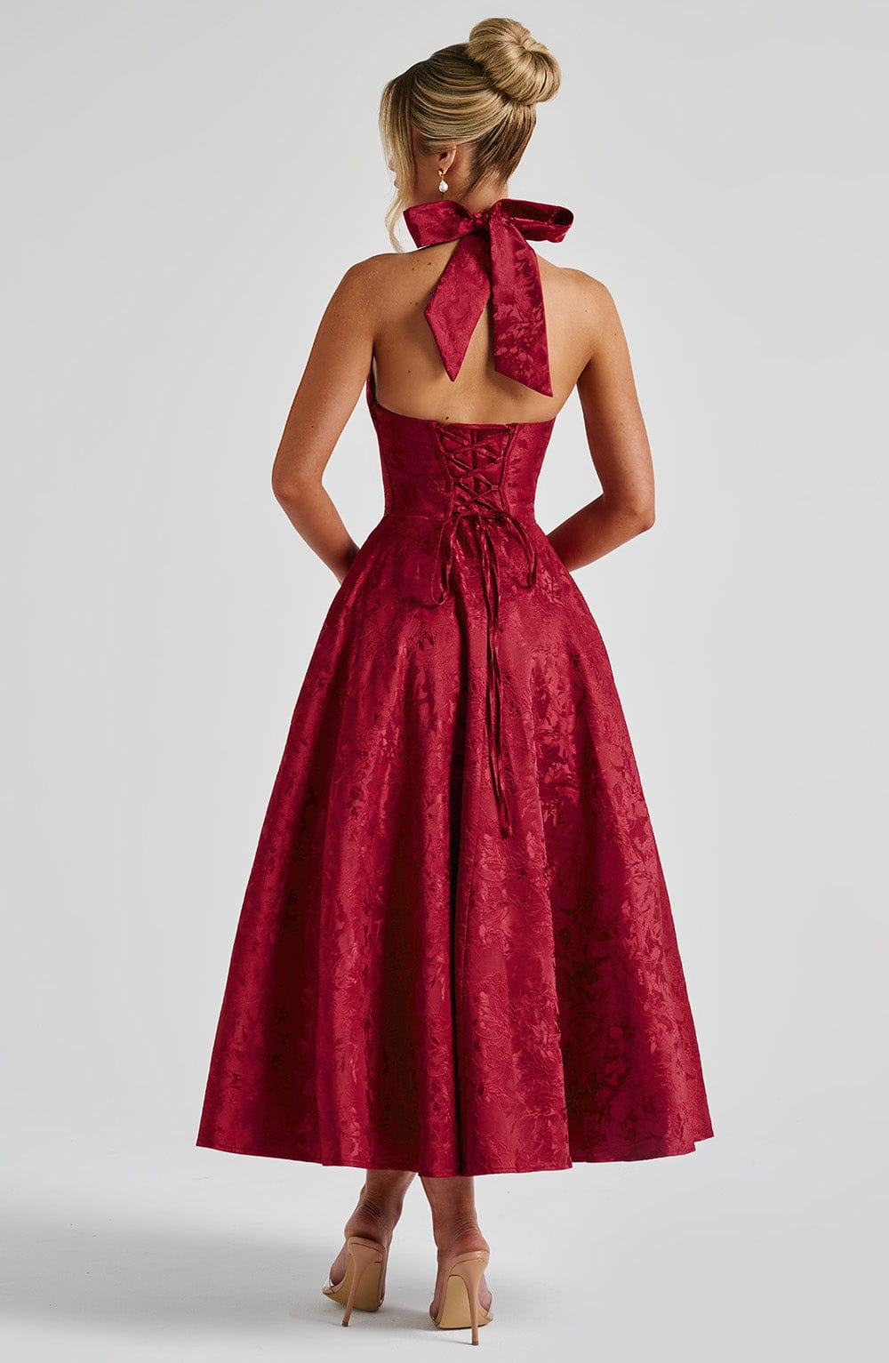 Rosie | Women's Halter Jacquard Floral Midi Dress