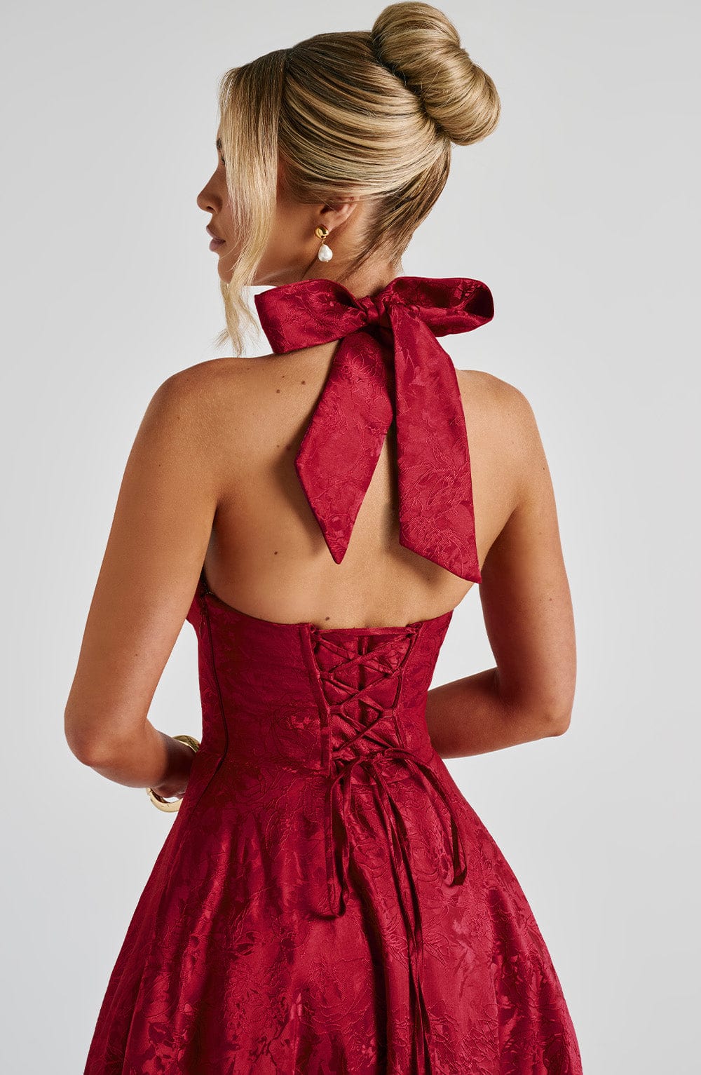 Rosie | Women's Halter Jacquard Floral Midi Dress