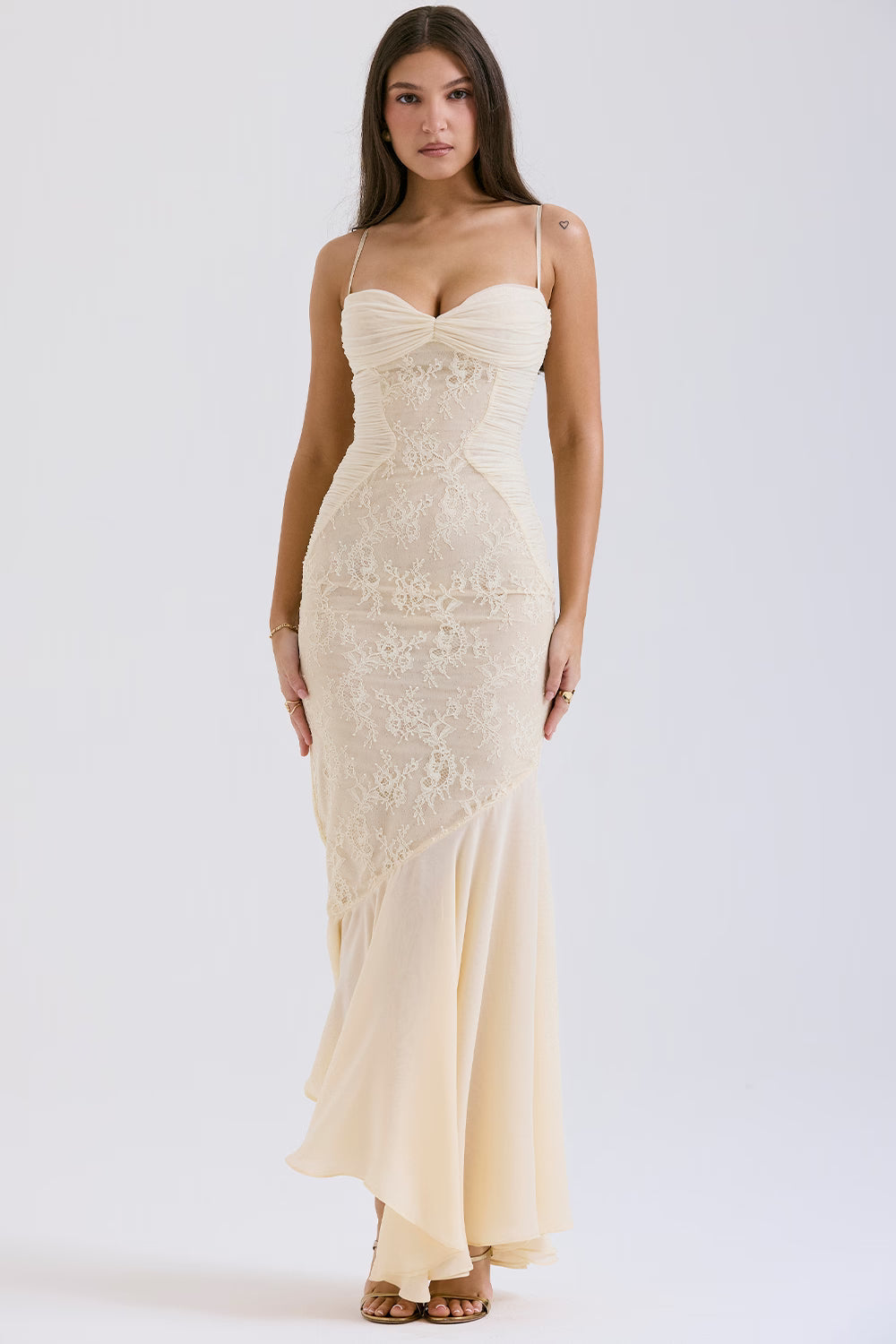 Hana | Women's Fluid Draped Sculpted Vanilla Ethereal Maxi Gown