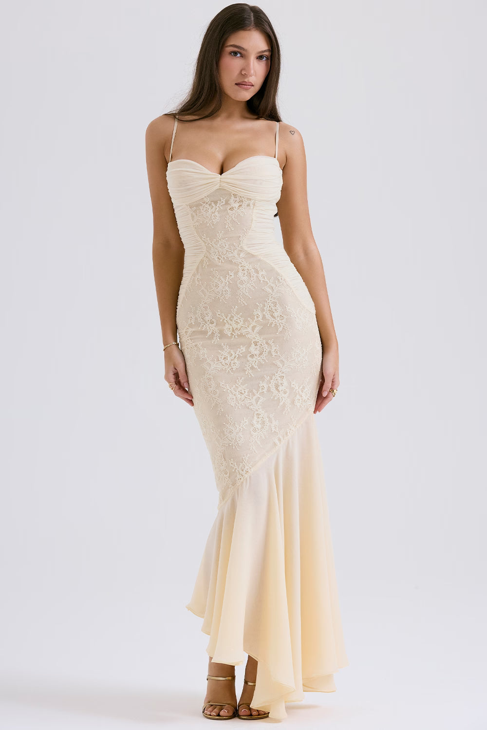 Hana | Women's Fluid Draped Sculpted Vanilla Ethereal Maxi Gown