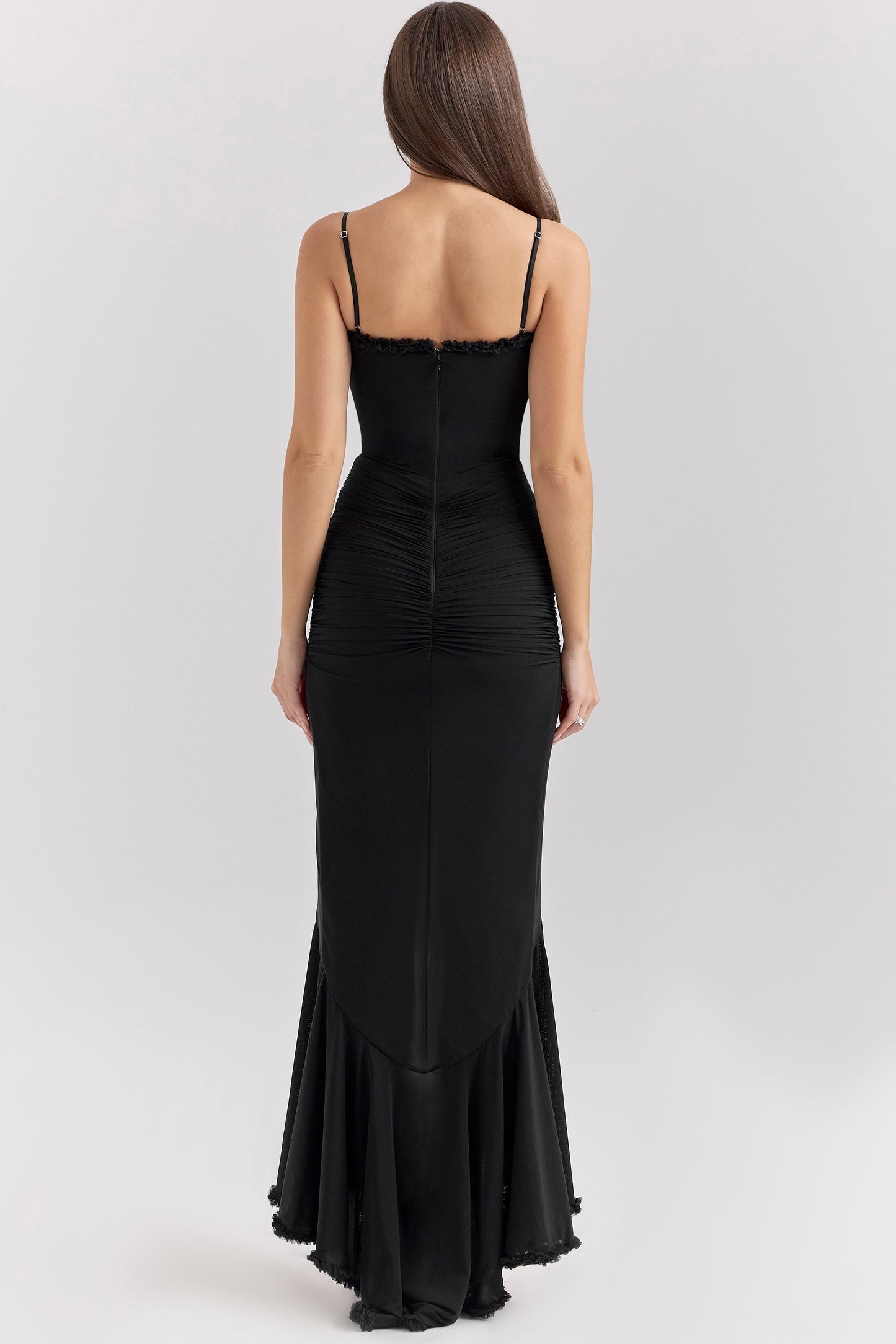 Mona | Women's Sweetheart Ruched Cascading Ruffle Maxi Dress