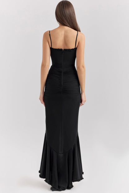 Mona | Women's Sweetheart Ruched Cascading Ruffle Maxi Dress