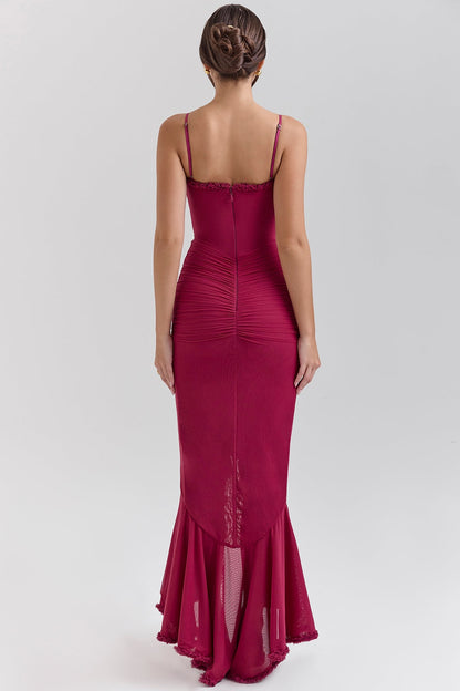 Mona | Women's Sweetheart Ruched Cascading Ruffle Maxi Dress