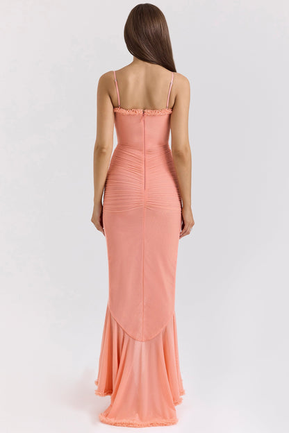 Mona | Women's Sweetheart Ruched Cascading Ruffle Maxi Dress