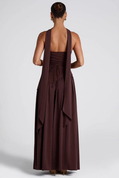 Donna | Women's Sculpted Asymmetrical Strapless Maxi Dress With Scarf