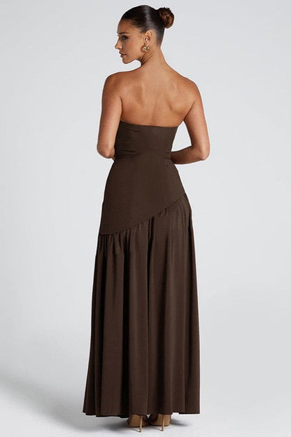 Donna | Women's Sculpted Asymmetrical Strapless Maxi Dress With Scarf