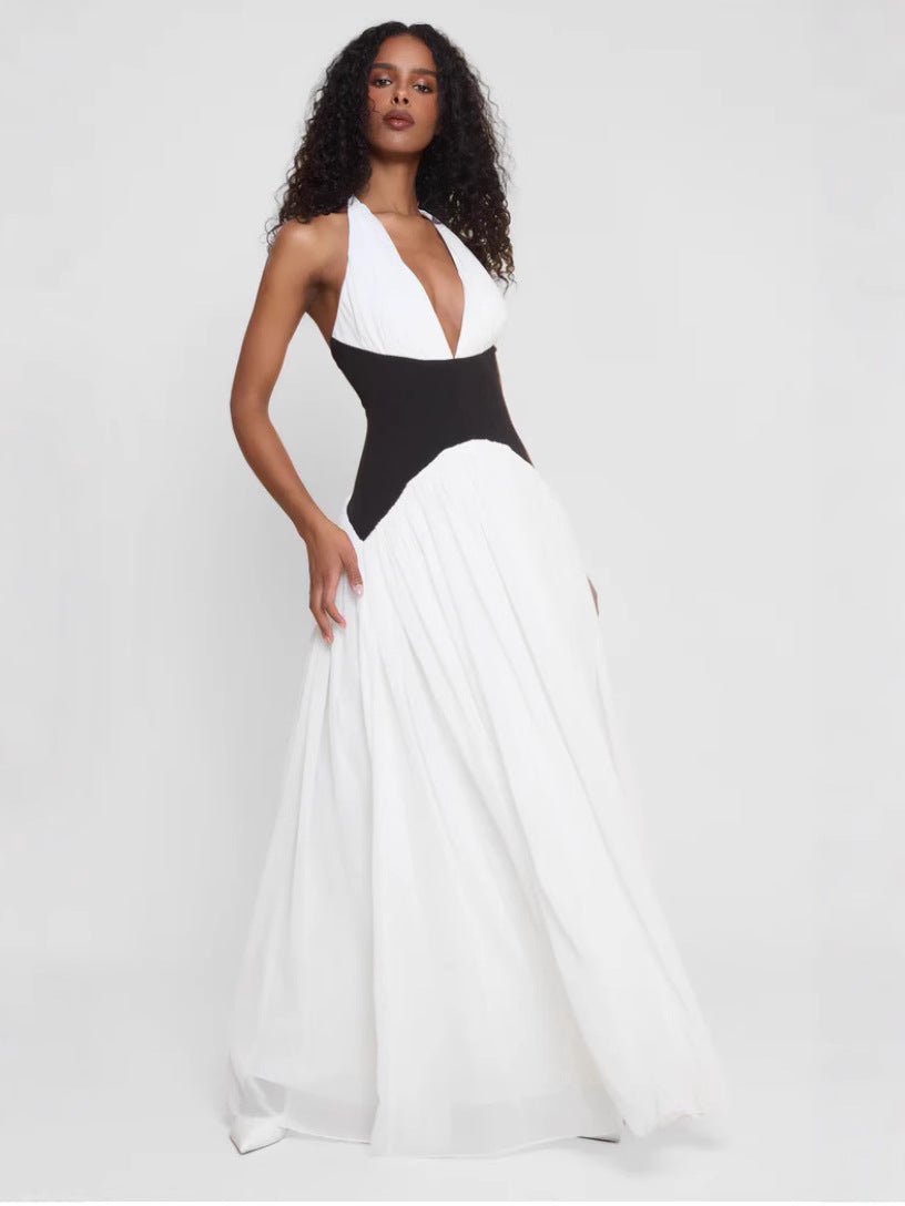 Leia | Women's Plunge Halter Corset Maxi Dress