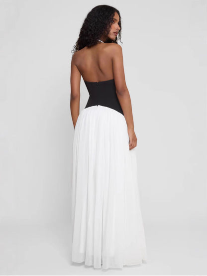 Leia | Women's Plunge Halter Corset Maxi Dress