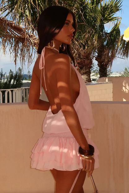 Janina | Women's Sun-Drenched Halter Ruffle Mini Dress