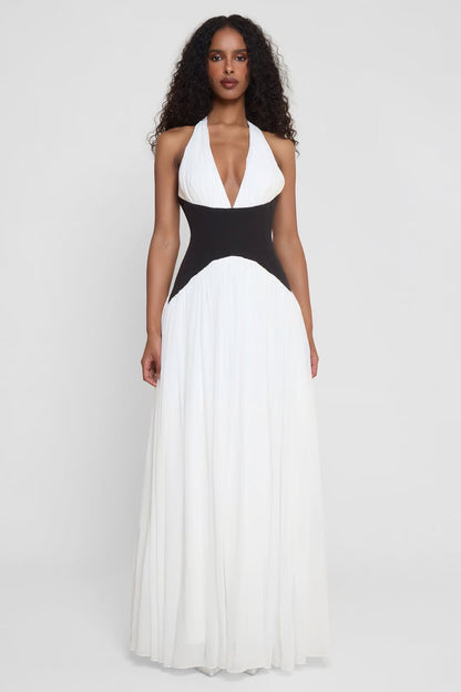 Leia | Women's Plunge Halter Corset Maxi Dress