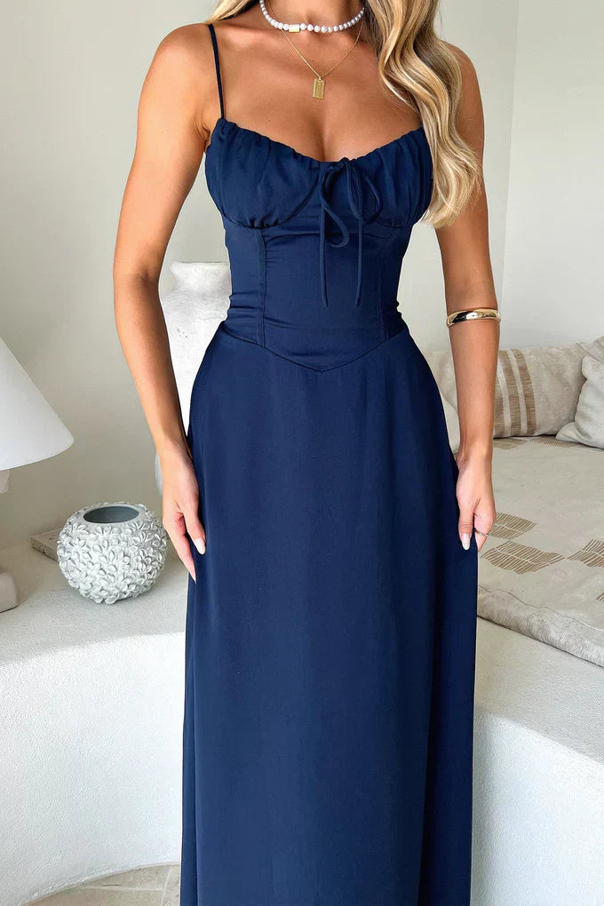 Mia | Women's Romantic Tie-Front Sweetheart Maxi Dress