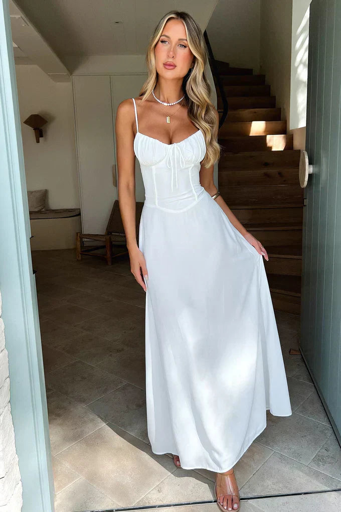Mia | Women's Romantic Tie-Front Sweetheart Maxi Dress