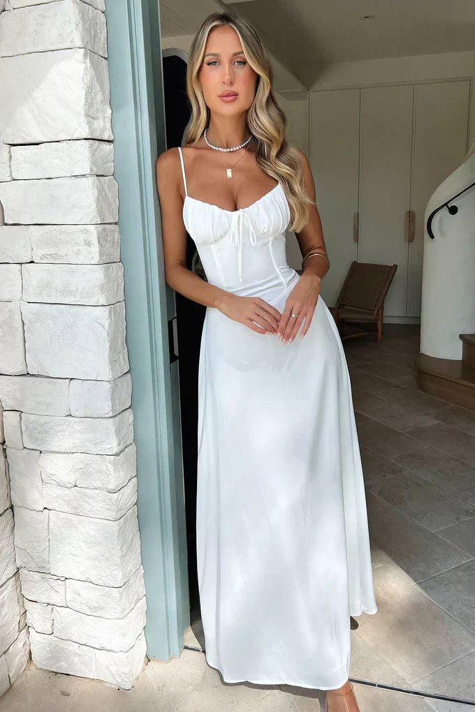 Mia | Women's Romantic Tie-Front Sweetheart Maxi Dress