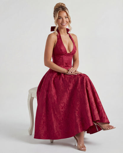Evelyn | Women's Halterneck Jacquard Midi Dress