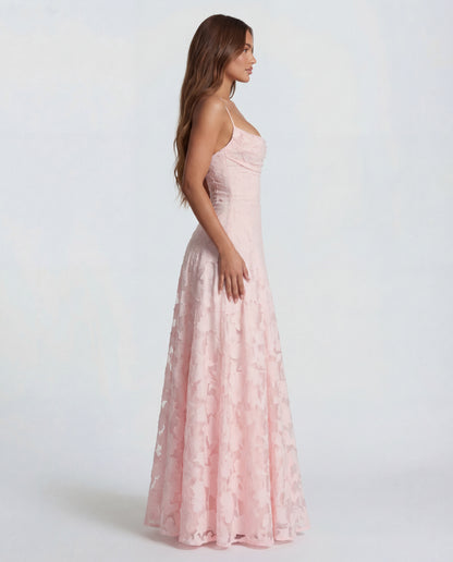 Sofia | Women's Straight-Neckline Flowing Lace Maxi Dress