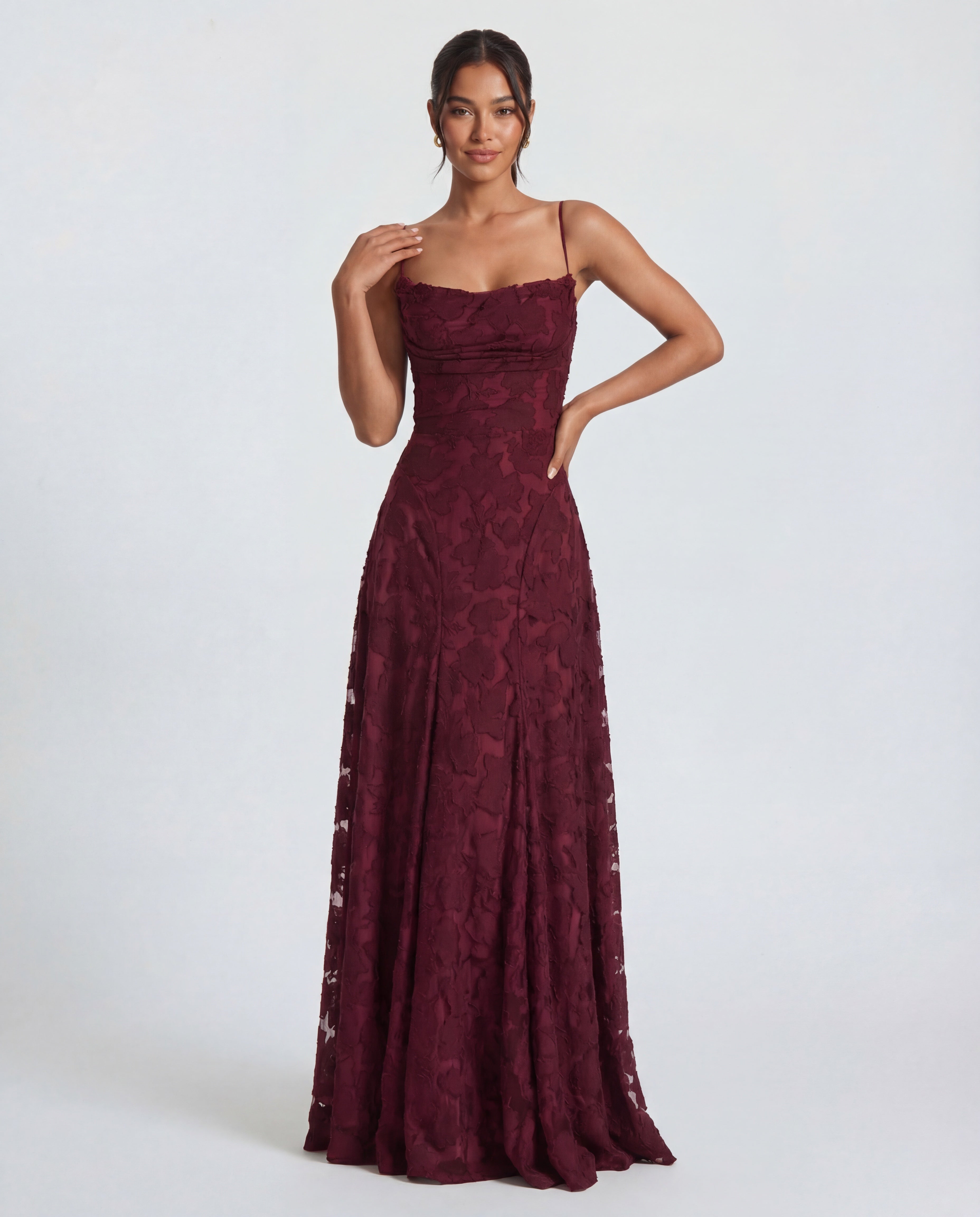 Wynn | Women's Floral Burnout Jersey Cowl Maxi Dress
