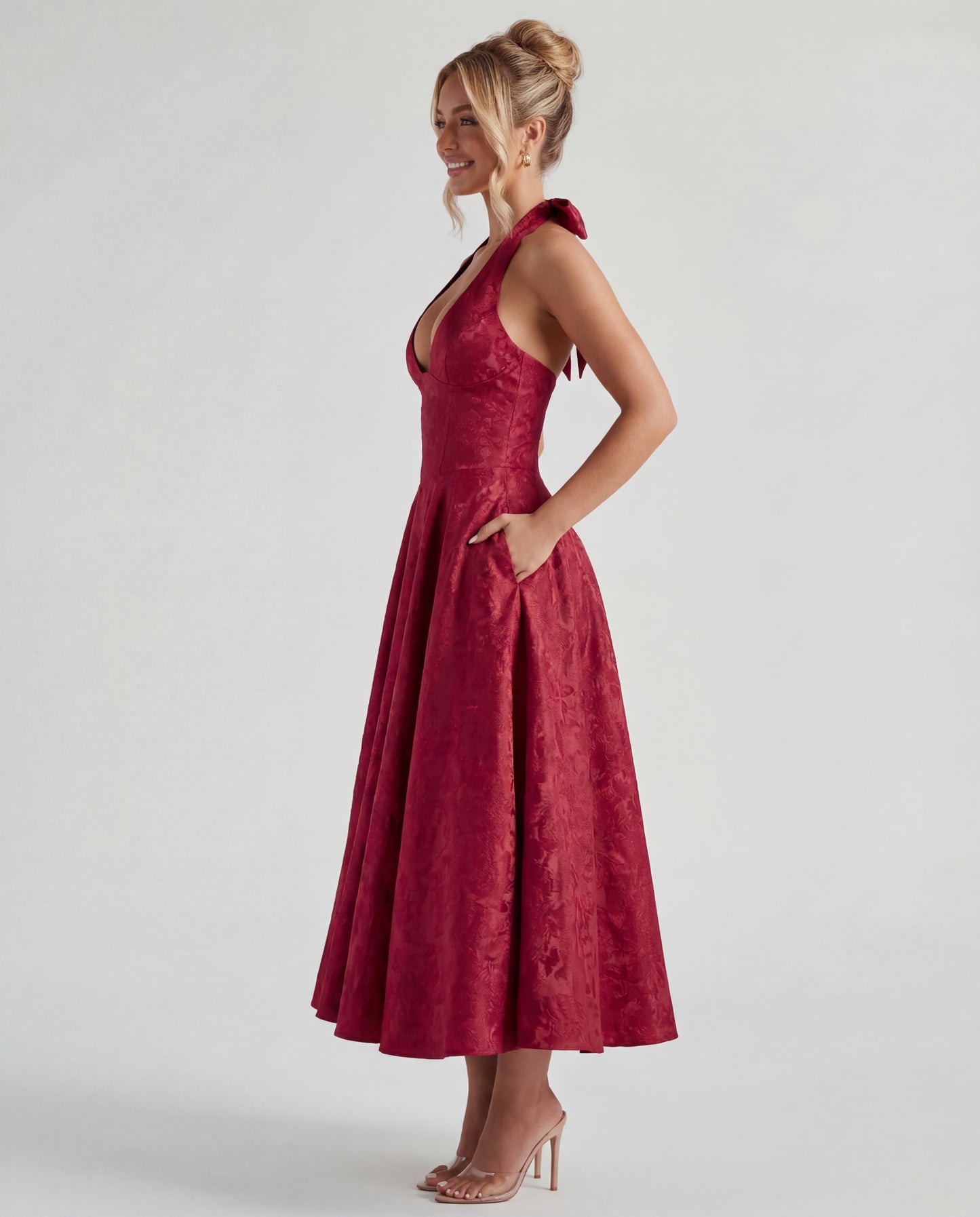 Evelyn | Women's Halterneck Jacquard Midi Dress