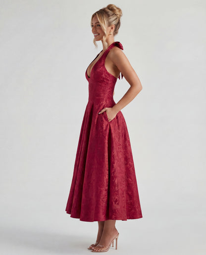 Evelyn | Women's Halterneck Jacquard Midi Dress