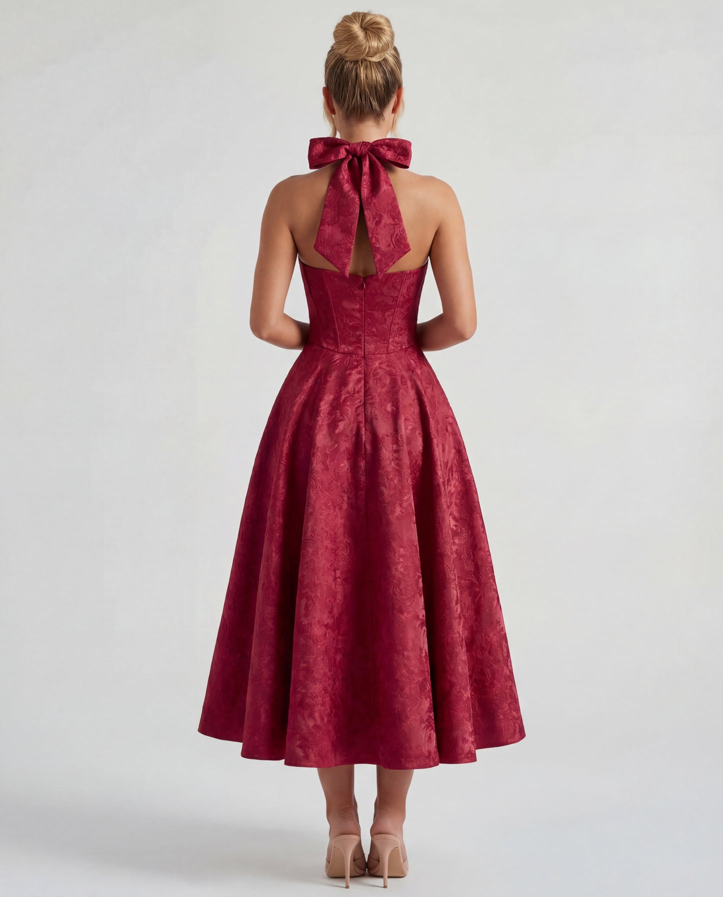 Evelyn | Women's Halterneck Jacquard Midi Dress