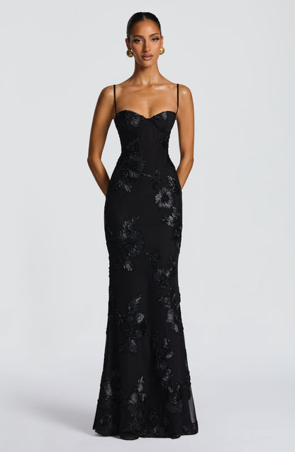 Salma | Women's Sculpted Black Sweetheart Maxi Dress