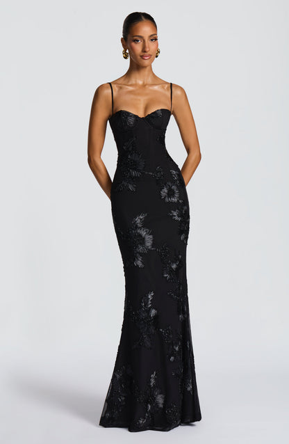 Salma | Women's Sculpted Black Sweetheart Maxi Dress