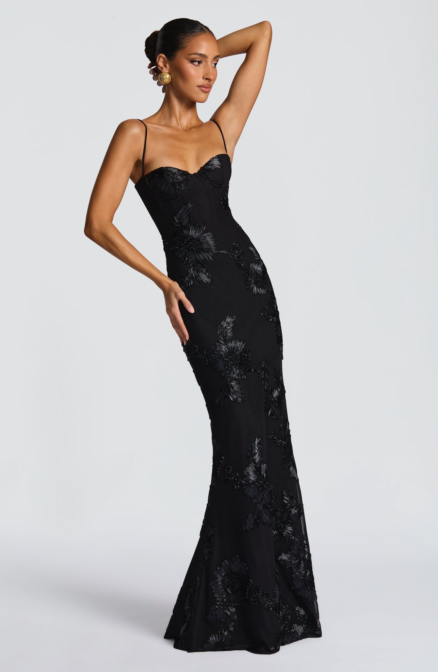 Salma | Women's Sculpted Black Sweetheart Maxi Dress