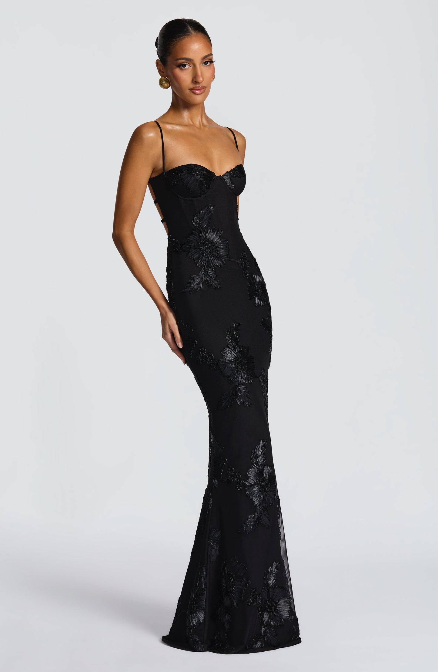 Salma | Women's Sculpted Black Sweetheart Maxi Dress