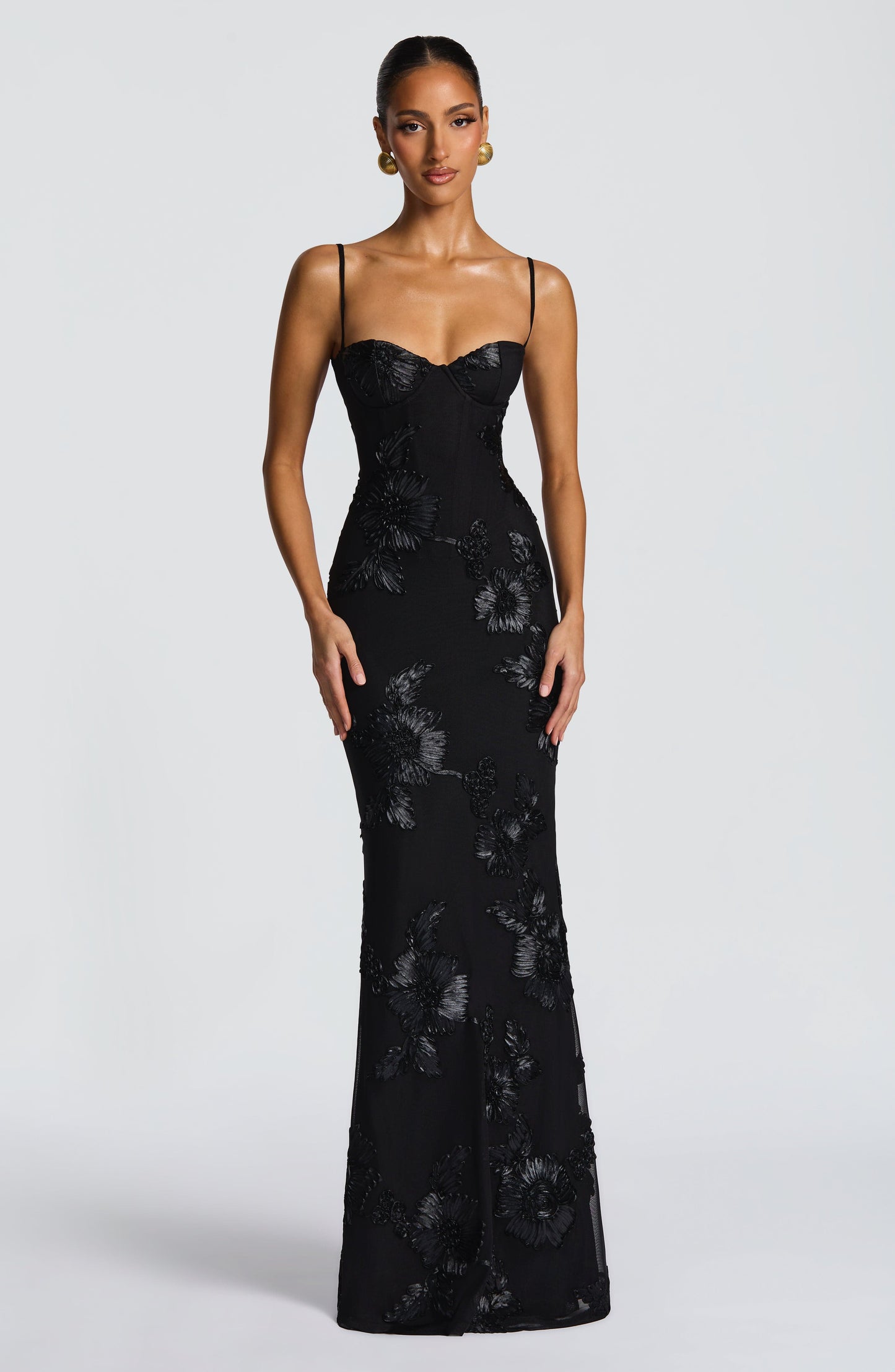 Salma | Women's Sculpted Black Sweetheart Maxi Dress