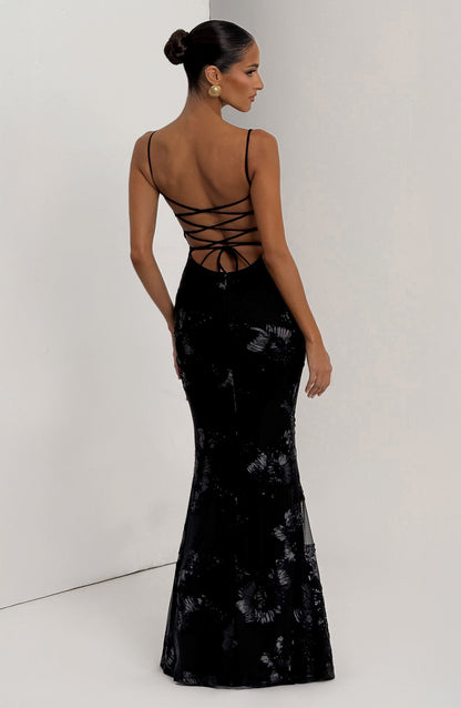 Salma | Women's Sculpted Black Sweetheart Maxi Dress