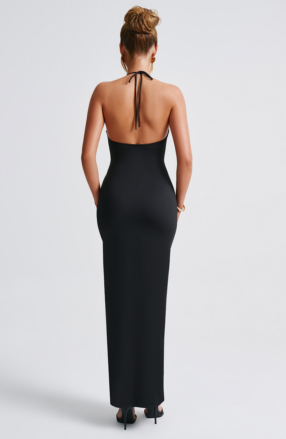 Masha | Black Halter Neck Maxi Dress with High Split